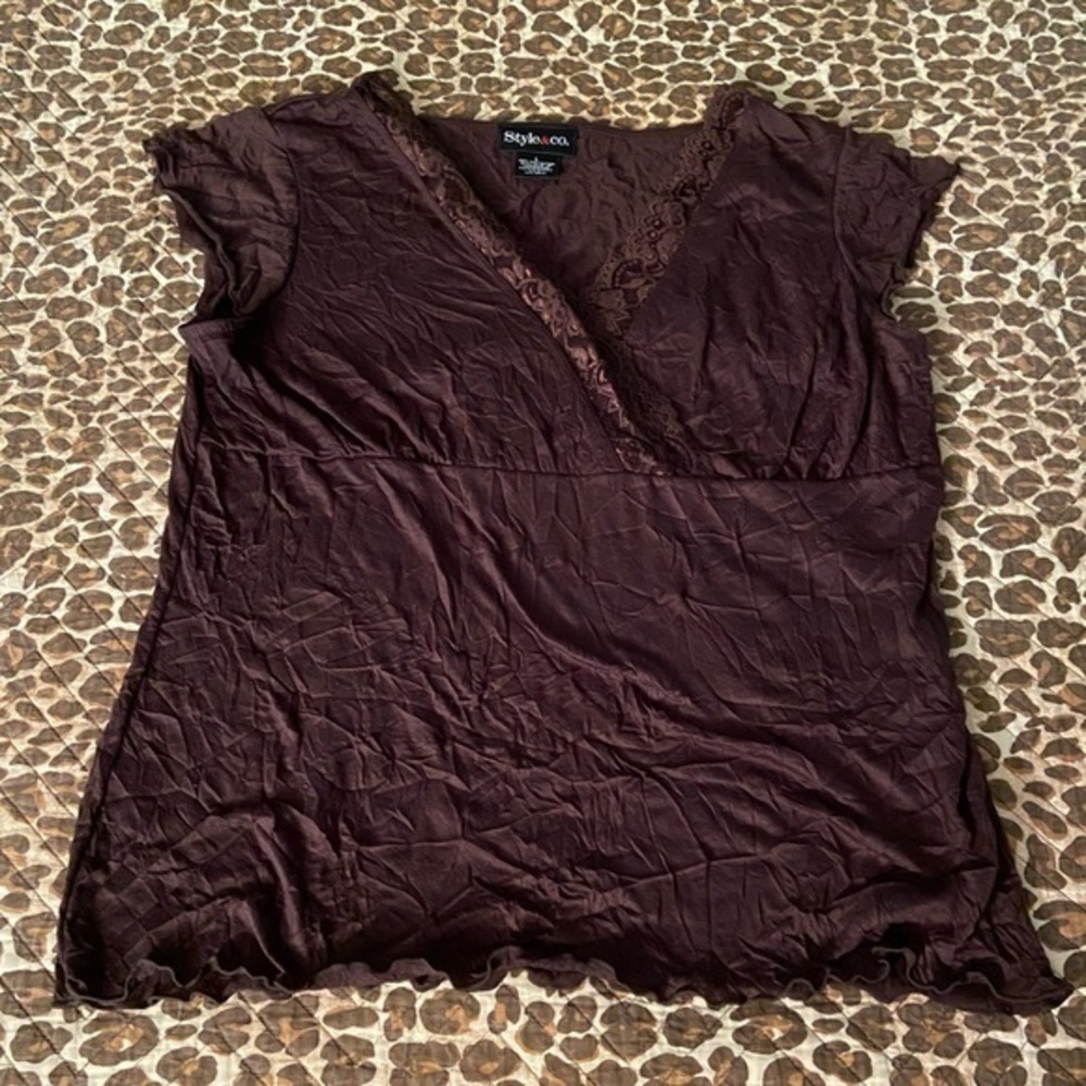 EUC Brown Crinkle Lace Top Size Large